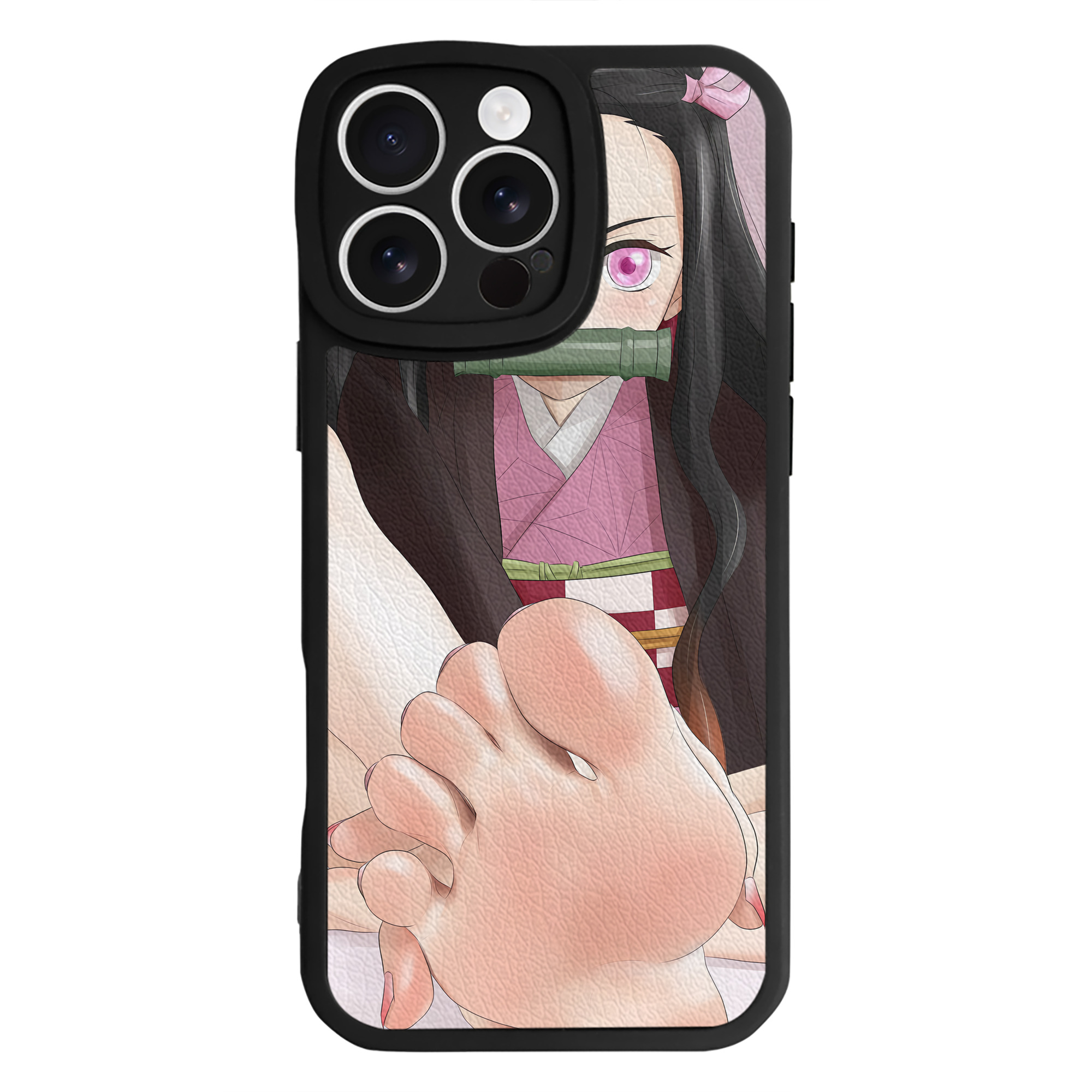（画像用） 鬼滅の刃（きめつのやいば）竈門 禰󠄀豆子／かまど ねずこ Kamado Nezuko 【iPhone 16シリーズ対応】シリコンスマホケース（レザー調） 材質：シリコン